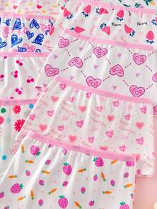 SHEIN 4件套 女童可爱卡通花朵、草莓、爱心印花弹力腰带三角裤 - 彩色 - 查看 4