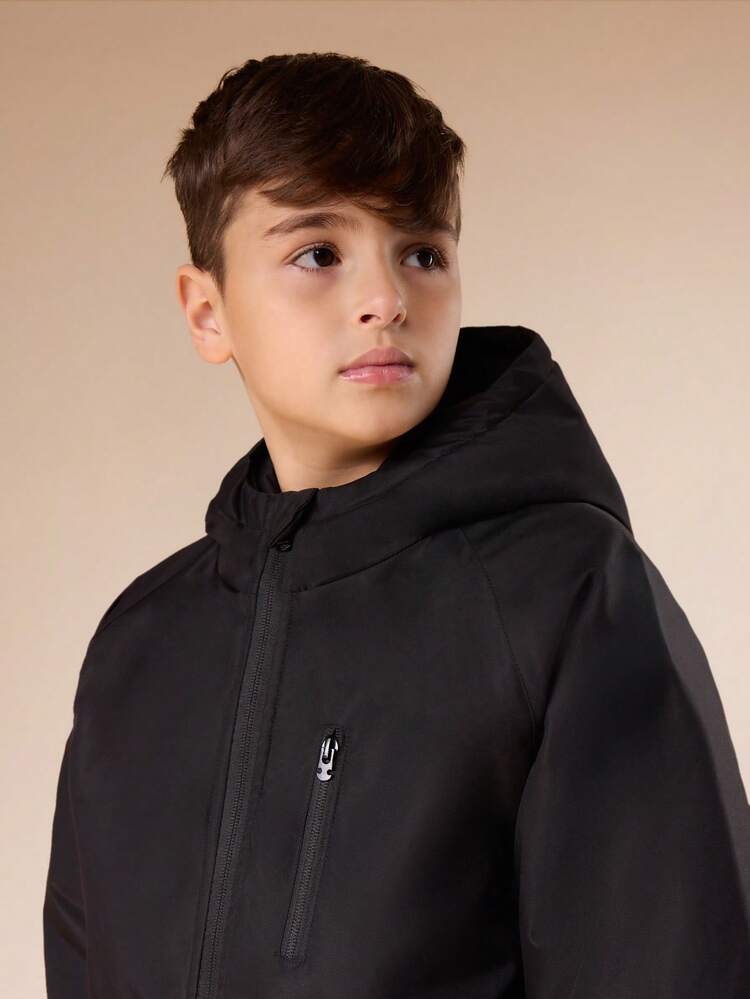 Hooded Puffer Coat With Zip Front