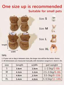 4pcs Plus Fleece Thick Pet Snow Boots, Suitable For Small Sized Pets Indoor And Outdoor Wear