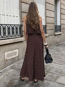 Pariaura Women's Summer Vacation Two-Piece Outfits, Women's Valentine's Day Two-Piece Outfits, Women's Carnival Two-Piece Outfits, Women's Elegant Two-Piece Outfits, Women's Vacation Two-Piece Outfits, Women's Polka Dot Two-Piece Outfits, Women's Brown Two-Piece Outfits. - Brown - View 2