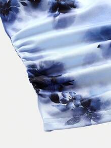 Teen Girls' Casual Floral Asymmetrical Shoulder Top - Dark Grey - View 4