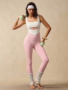 VARSIVA Mono sin mangas elástico con bloques de color y diseño hueco para mujer de verano - Rosa - Ver 8