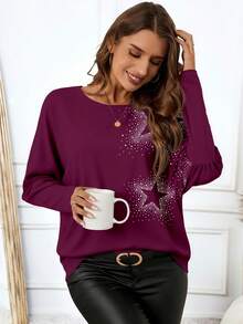 EMERY ROSE 休闲简约星点印花图案女式长袖T恤，百搭风格，复古韵味，适合秋冬季穿着 - 彩色 - 查看 6