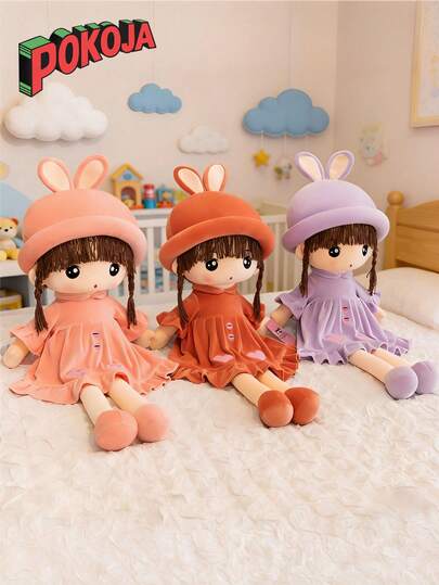 POKOJA LAND POKOJA LAND 1 Pack Girls Stuffed Toys Cute Rabbit Ears Hat, Dress Doll, Red Pink Purple Three Colors To Choose From Cartoon Pillow Plush Toys Birthday Gift Room Decoration Spring To Summer