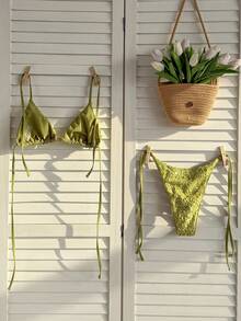 Swim Mod New Sequin Green Bikini Swimsuit For Women, Sexy Sunlight Beach Vacation Date Swimwear, Spring/Summer - Green - View 8