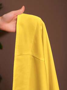 Veslaya Đầm mini dáng chữ A màu trắng trơn không tay, cỡ lớn, hàng mới về mùa xuân/hè, thích hợp cho kỳ nghỉ và sinh hoạt thường ngày. Đầm maxi cỡ lớn màu vàng. - Màu vàng - Xem 8