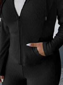 Easura Bộ áo khoác cardigan có mũ trùm đầu thanh lịch dành cho nữ cỡ lớn, kèm quần, thích hợp cho mùa tựu trường, hẹn hò, đi chơi vào mùa thu/đông. - màu đen - Xem 8
