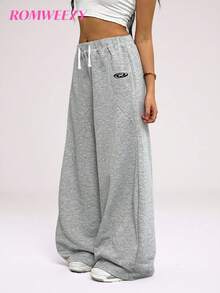 Sparklyn 少女宽松弧形运动裤，休闲时尚百搭运动长裤，适合跳舞、上学、运动 - 淺灰色 - 查看 8