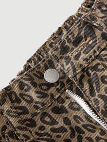 SHEIN PETITE 女士豹纹口袋宽松直筒牛仔裤 - 彩色 - 查看 3