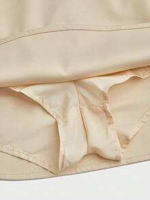 Sweetra Plus Size Women's Apricot Vintage Romantic Vacation School Style Bow Tie Sexy Cute Side Slit A-Line Mini Skirt With Shorts To Prevent Exposure, Mini Skirt, Apricot Mini Skirt, Summer Mini Skirt, Vacation Mini Skirt, Back To School, Office Wear, Home, Daily Wear, Suitable For Spring/Summer - Apricot - View 6