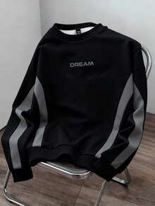 Manfinity Joysei Men's Color Block Print Pullover Sweatshirt, Suitable For Autumn/Winter - Black - View 1