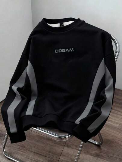 Manfinity Joysei Sudadera con cuello redondo de bloques de color para hombre, adecuada para otoño/invierno