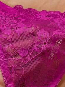 2件套蕾丝钢圈文胸套装，女士情人节礼物 - 玫紅色 - 查看 5