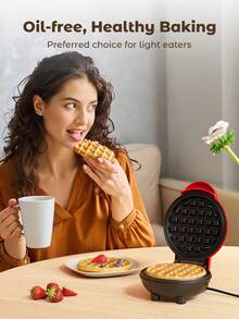 Teckwe Mini Waffle Maker-UK Plug, Makes Single Serving Waffles, Hashbrowns, Keto Waffles, Easy Clean Non-Stick Coating - UK Plug(220-240V) - View 2