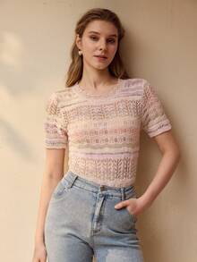 MOTF PREMIUM OMBRE HOLLOW-OUT KNIT WOMEN PINK SWEATER, SWEET SUMMER NEW ARRIVAL - Pink - View 5