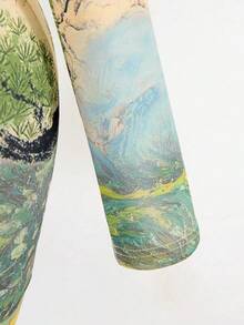Mistrie Women's Chinese Landscape & Text Print Round Neck Short Fitted Dress Bohochic,Summer Outfits,Summer Outfit For Women - Multicolor - View 5