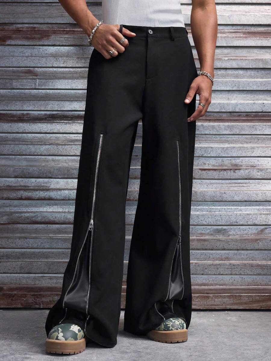 AXEPEAK Pantalon décontracté ample à zip pour hommes - Noir - Voir 1