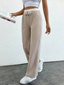 EURMUSE Drawstring Waist Pants - Beige - View 5