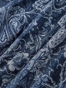 SHEIN MOD Asymmetric Shoulder Flare Sleeve Paisley Print Mesh T-Shirt - Navy Blue - View 3