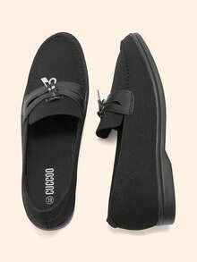 CUCCOO BASICS Women's Casual Commuting Versatile Loafers With Gold Lock Decor Valentine's Day - Black - View 4