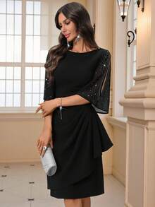 SHEIN Clasi Elegant Ruched Waist Rhinestone Embellished Casual Dress,Wedding Guest Dress Women For Women Black Wedding Guest Dress Black Elegant Dress Women Black Church Dress Elegant Midi Dress Outfit Party Black Sparkly Mesh Bell Sleeve Ruched Bodycon Dress Party Cocktail Evening Midi Dress Classy Elegant Dress Sparkly Black Dress Black Rhinestone Dress Black Dress Elegant Women's Black Sequin Sheer Bell Sleeve Cutout Ruched Midi Dress | Elegant Valentine's Day Going Out Party Summer Dress Modest Dress - Black - View 7