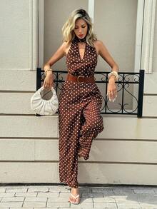 Siren Gaze Women's Casual Polka Dot Print Halter Backless Jumpsuit, Summer - Multicolor - View 7