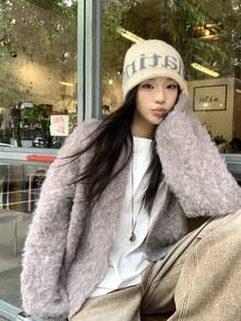 DAZY Women's Solid Color Long Sleeve Casual Loose Knit Cardigan, Autumn/Winter - Brown - View 3