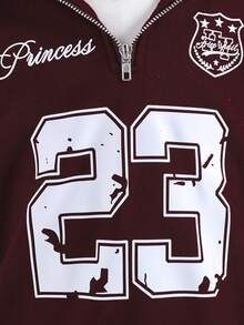 Sweetra Young 少女字母数字印花宽松大码卫衣 - 酒紅色 - 查看 6