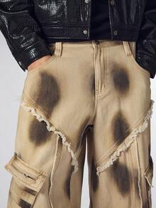 ROMWE MEN Street Life Men's Ink Dot Distressed Straight Leg Jeans - Brown - View 2