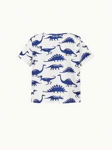 Cozy Pixies Baby Boy Dinosaur Print Tee & Letter Patched Detail Dual Pocket Pinafore Romper - Multicolor - View 7