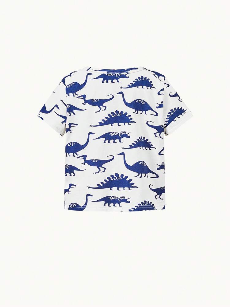 Baby Boy Dinosaur Print Tee & Letter Patched Detail Dual Pocket Pinafore Romper