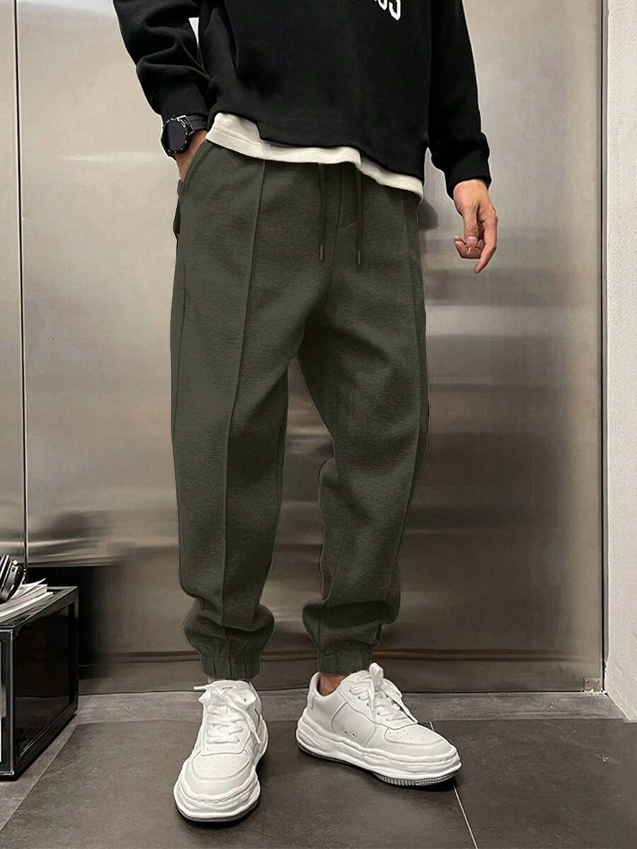 EURMUSE Pantalones de chándal de hombre de algodón con bolsillo en diagonal - Verde militar - Ver 1