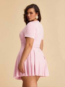 SHEIN BAE Quần áo cỡ lớn dành cho nữ, quần áo cho người có thân hình đầy đặn, quần áo đi nghỉ mát mùa hè, hẹn hò, đi chơi, lễ hội âm nhạc, lễ hội nhạc đồng quê, tiệc tùng, quần áo ngày lễ, quần áo đi xem hòa nhạc, quần áo dự tiệc hóa trang, quần áo lễ hội, quần áo phong cách , quần kaki, quần áo công sở, quần áo đi làm, trang phục động, váy ngắn tay. - Màu Hồng  San hô - Xem 2