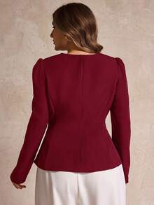Elegantrix Áo sơ mi nữ cỡ lớn cổ tim cài kim loại thời trang, thích hợp cho mùa Thu/Đông. - Màu Đỏ Sâu - Xem 2