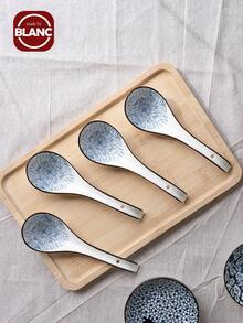 4/5 piezas Cuchara cerámica asiática, con mango largo, fácil de agarrar, base antideslizante, adecuada para fideos lamian japoneses, wonton chinos y vietnamitas, cuchara para fideos - Multicolor - Ver 5