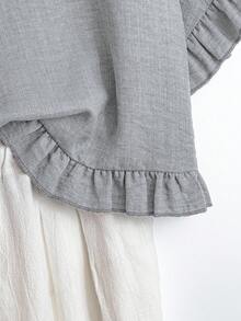 Linhara Blusa holgada de talla grande con mangas de murciélago, dobladillo con volantes y unicolor - Gris - Ver 5