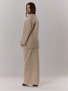 MUSERA 针织宽松套头衫搭配咕噜姆长裙，酷女孩街头风可爱秋季冬季新年感恩节春季 - 杏色 - 查看 2