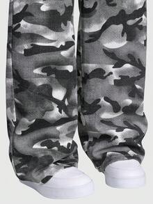 SHEIN Explorewe Denimly Boys' Casual Daily Urban Street Elastic Waist Zipper Pocket Distressed Design Straight Leg Denim Jeans - Black - View 4