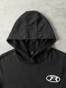 ROMWE MEN Men's Vintage Washed Hoodie With 2 In 1 Design, Loose Fit - Black - View 3