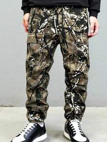 Denimly 男童时尚休闲迷彩牛仔裤，松紧腰带，工装口袋，宽松版型，水洗军绿色 - 綠色 - 查看 3
