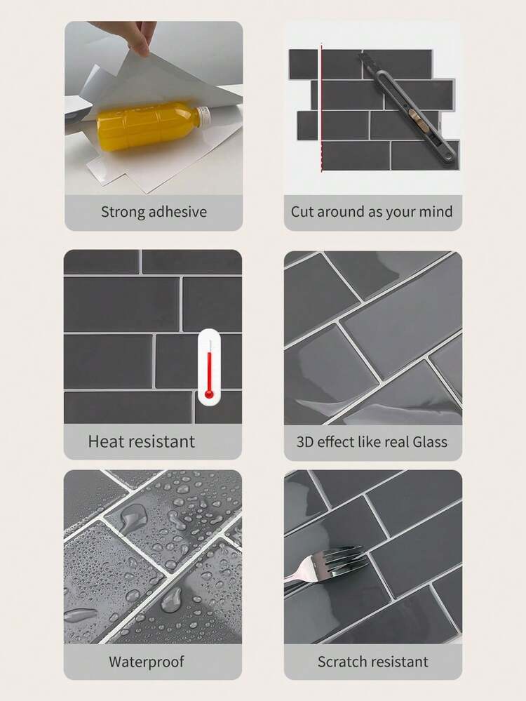 WoStick 1pc 3D Waterproof Kitchen Sticker, Peel And Stick Wall Tile For Kitchen,Stickers,Wall Decal, Vinyl Decal For Home Decorations,Spring Decoration Items Refresh Your Home,Rama Decoration Stickers Kitchen Decor - Light Grey - View 7