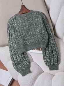 Franclia Suéter de cuello redondo de manga larga de unicolor y minimalista para mujer, para uso diario - Iron Gray - Ver 2