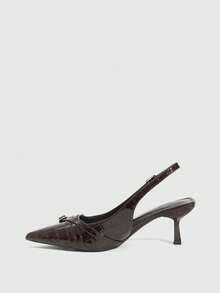 CUCCOO SZL Pointed Toe Stiletto Strap Leopard Print High Heels Ladies Fashion Shoes BURGUNDY Heels Spring Shoes Spring Break Easter Valentine's Day - Chocolate Brown - View 5