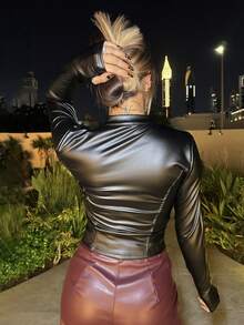Manon Tanti Women Jackets Zip Plain Casual - Hitam - View 2