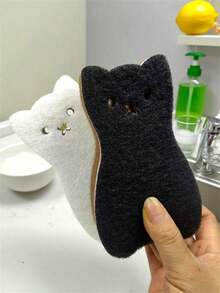 Cute Cat Sponge Kitchen Set - Thickened Durable Dish Washing And Cleaning Tools, Equipped With Metal Hooks, Can Hang Pots And Pans, Tableware And Scratch Free Foam, Cat Shaped Multi-Function Heavy-Duty Kitchen Cleaning Sponge -2/4/6/8 Pieces, Four Color Combination, Three Layer Design - Multicolor - View 5