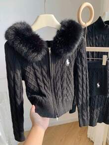 Comfortcana Áo khoác cardigan nỉ có mũ kéo khóa màu đen cổ điển dành cho nữ, thích hợp mặc mùa xuân/hè. - màu đen - Xem 5