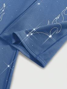 ROMWE MEN Street Life 男士水钻装饰时尚运动裤 - 藍色 - 查看 5