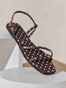 SHUZIA Women's Minimalist Faux Leather Dot Print Flat Sandals - Coffee Brown - View 2