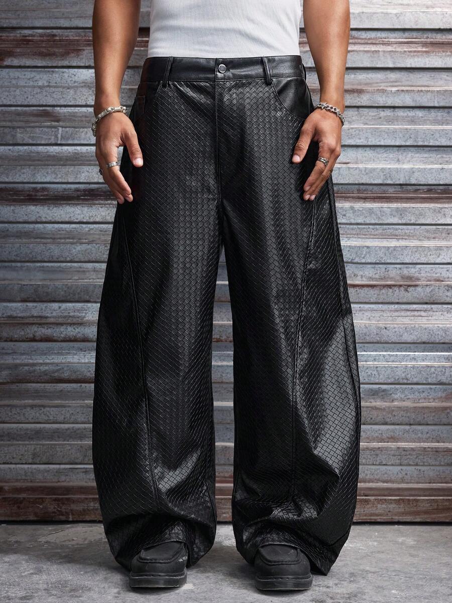 AXEPEAK 男士常规纹理休闲裤 - 黑色 - 查看 1