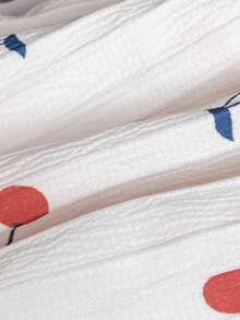 SHEIN 女婴白色纯色提花纹理面料圆领无袖露脐褶皱背心，饰以彩色波点印花，搭配粉色弹力腰舒适简约短裤，休闲度假装扮，春夏皆宜。 - 紅色 - 查看 2